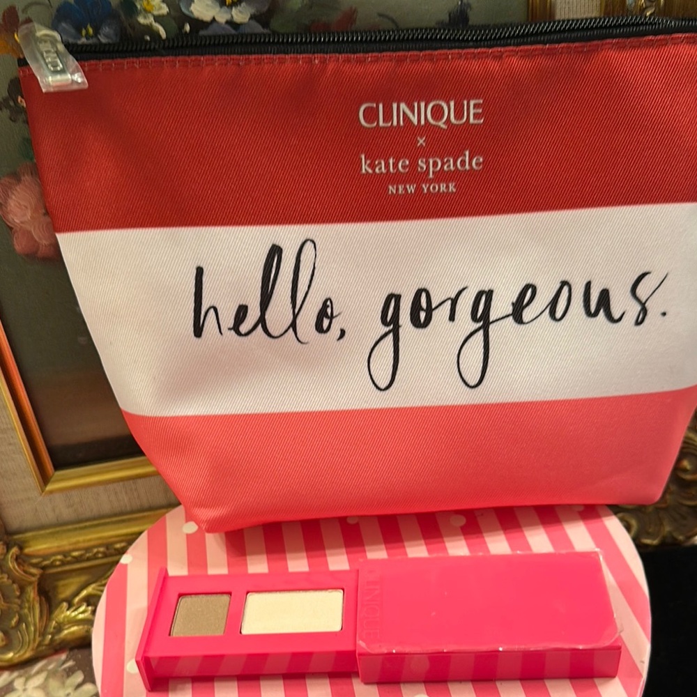 Clinique x Kate Spade Pink Cosmetic Bag & Clinique eyeshadow duo - New